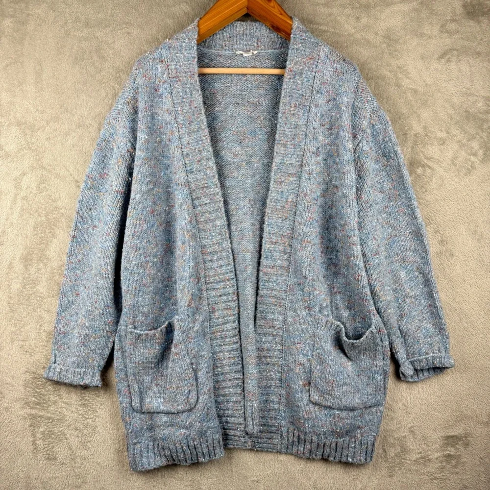 Tribal Jeans Cardigan Sweater‎ Womens 1X Basic Blue Speckled Knit Open Front